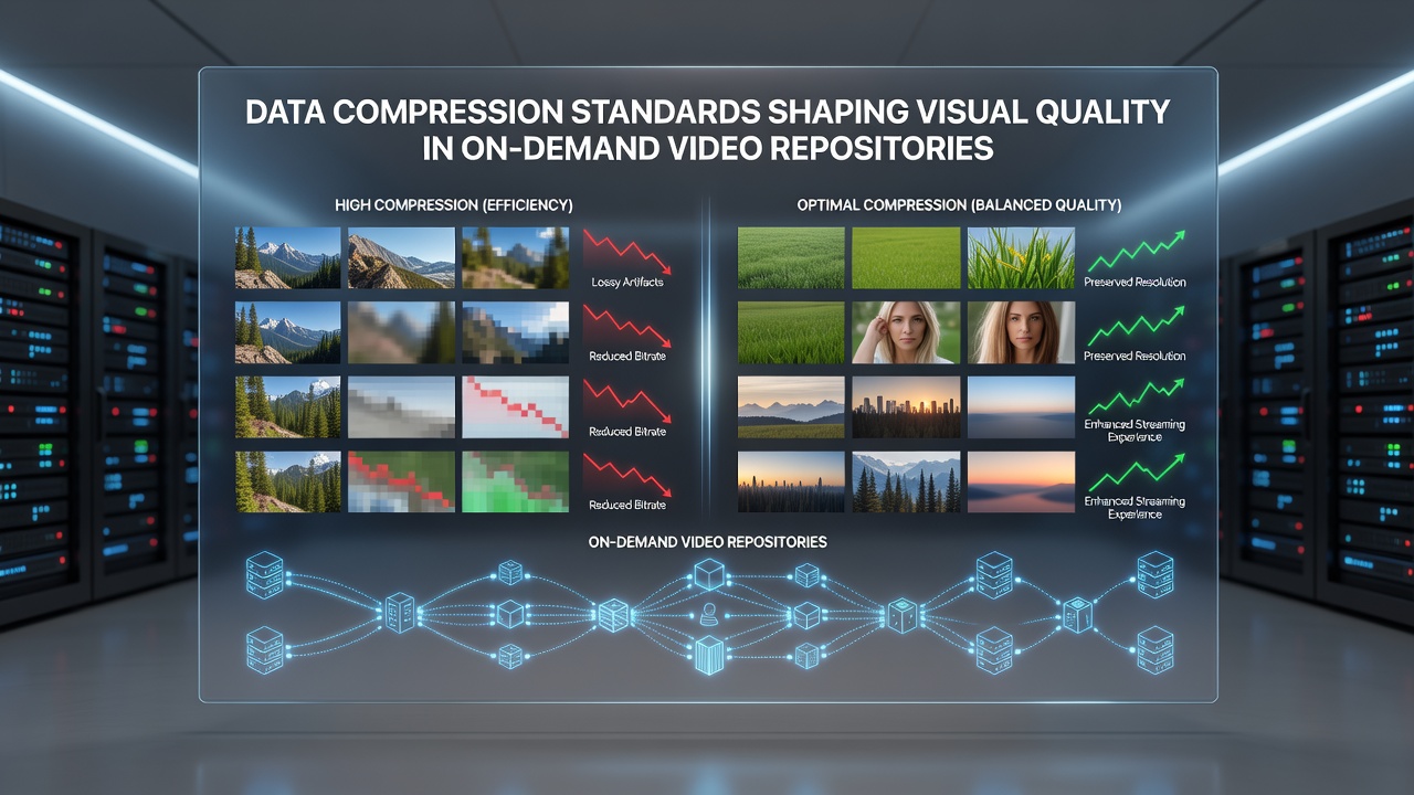 Comparison of video frames compressed with different standards highlighting quality differences