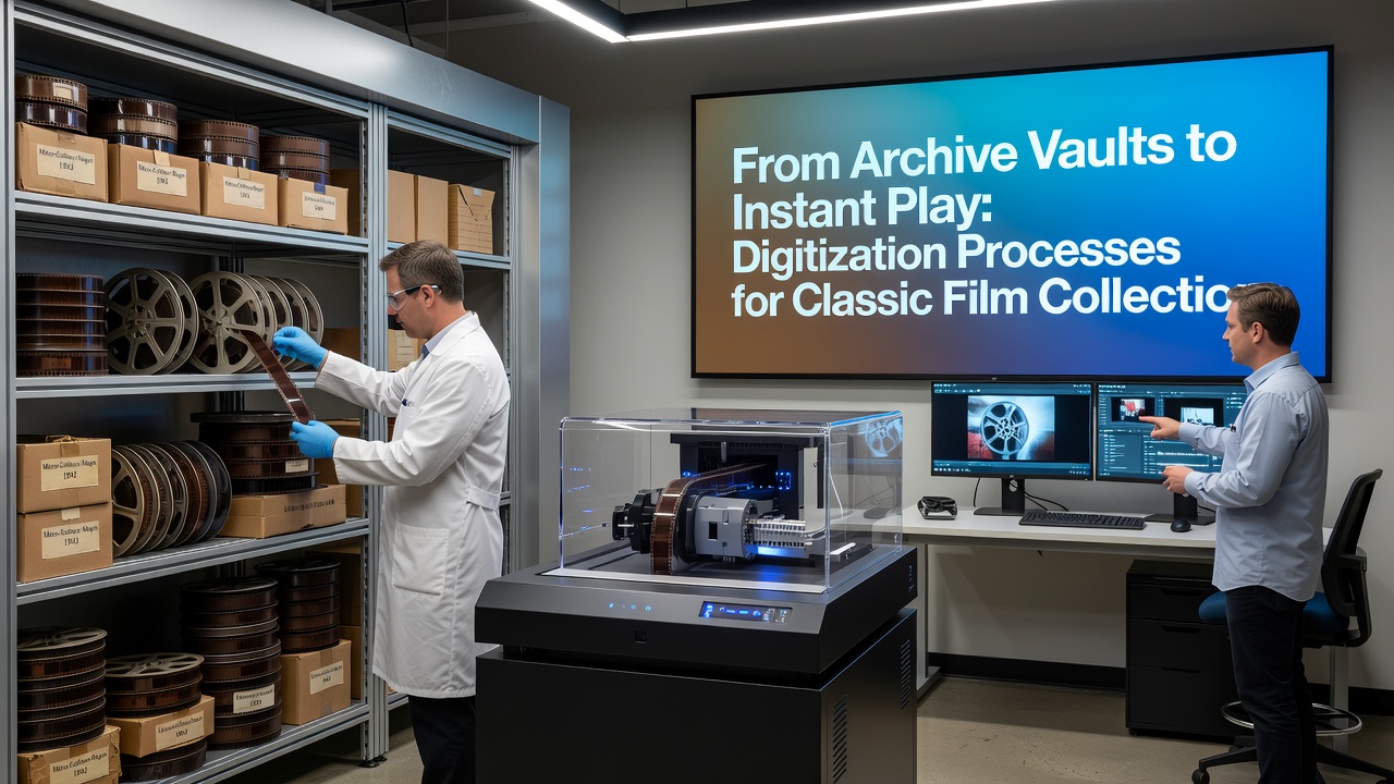 High-resolution film scanner in operation capturing frames from a classic movie reel