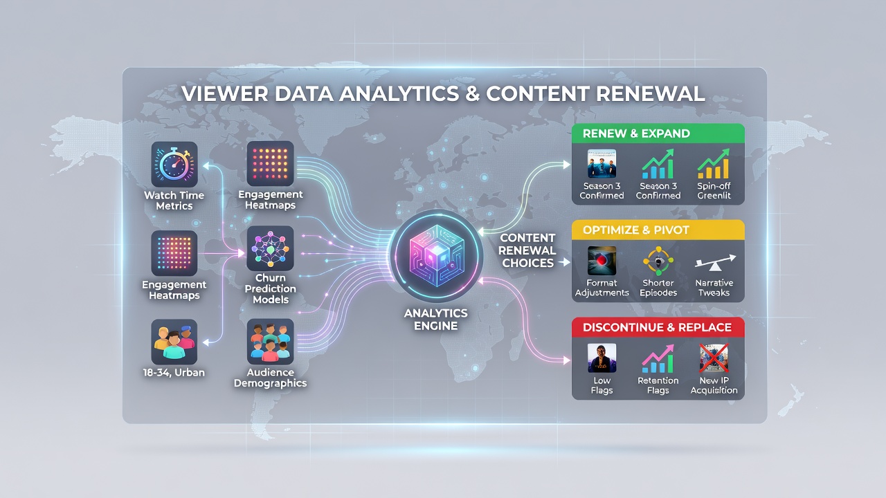 Analysts reviewing subscription renewal forecasts derived from viewer behavior datasets