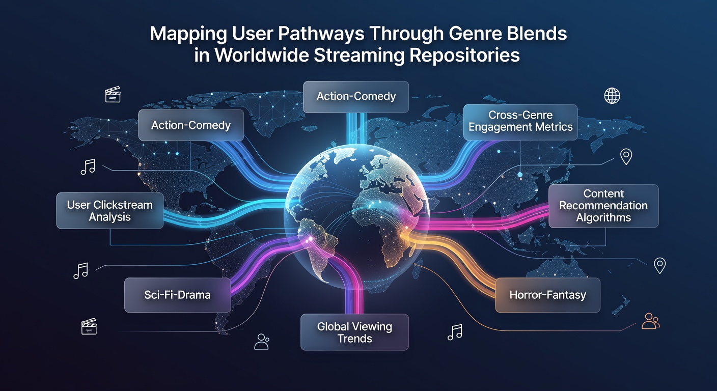 Diagram illustrating cross-genre user pathways and recommendation flows in streaming repositories