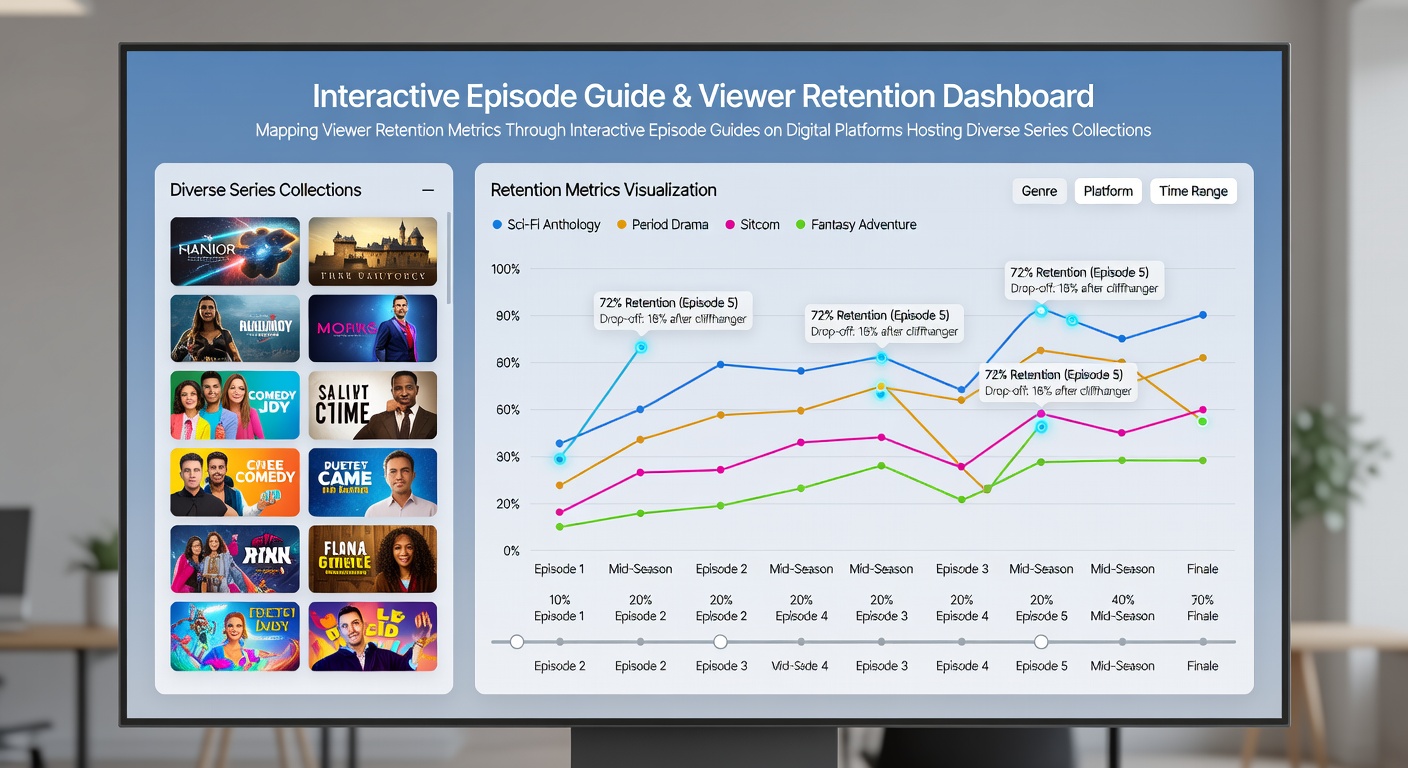Interactive episode guide interface displaying retention metrics on a streaming platform dashboard