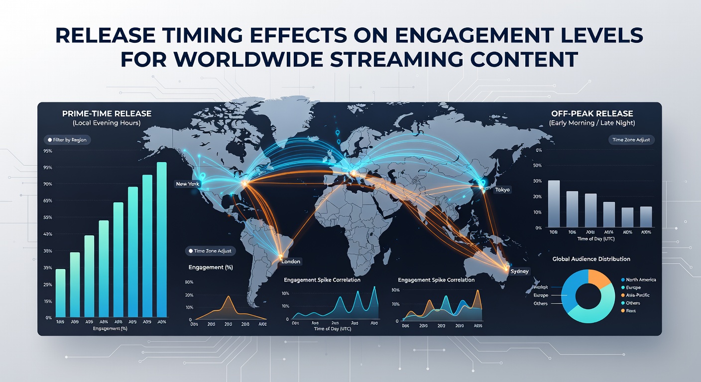 Analytics dashboard showing viewer engagement curves tied to different release times across continents