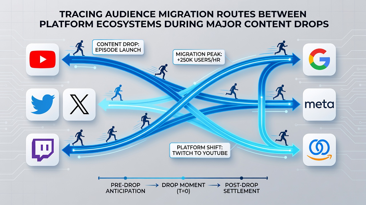 Infographic illustrating data flows and viewer migration statistics between platforms