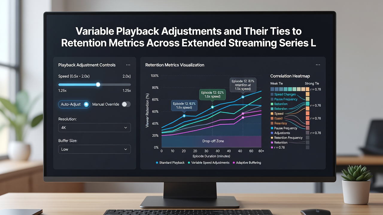 Analytics dashboard displaying retention curves and playback speed usage statistics for multi-season streaming series